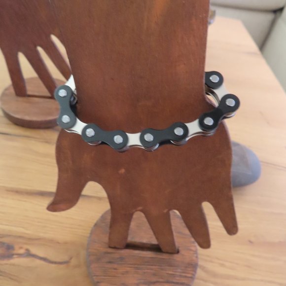 Black Bike Chain Bracelet Handmade Stainless Steel - Picture 3 of 7